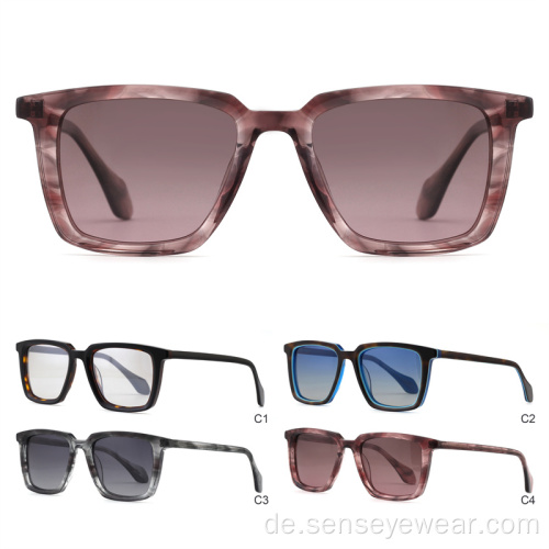 Benutzerdefinierte Logo Unisex Square Acetat polarisierte Sonnenbrille